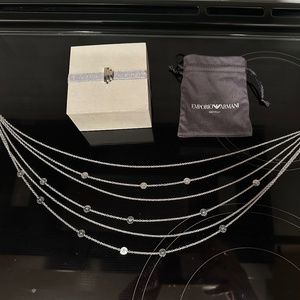 NEW $175 Emporio Armani Stainless Steel Multi Chain Necklace Silver Gift Box